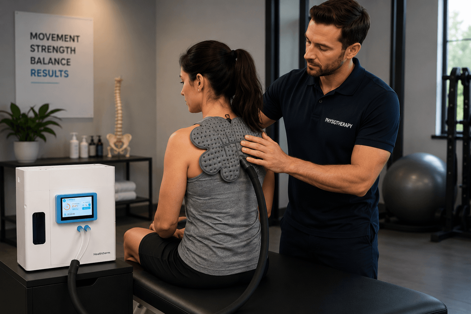 A physiotherapist using HealthTherm with a patient